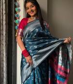 teal silk blend saree with blouse
