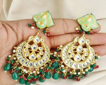 Polki green onyx pearl earrings 2