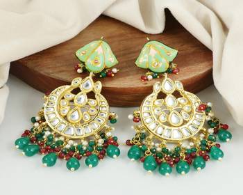 Polki green onyx pearl earrings 3