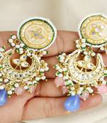 Polki rose quartz blue pearl earrings