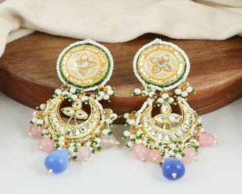 Polki rose quartz blue pearl earrings 2