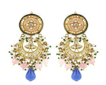 Polki rose quartz blue pearl earrings 3