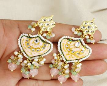 Polki rose-green quartz pearl earrings 1