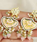 Polki rose-green quartz pearl earrings