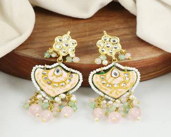 Polki rose-green quartz pearl earrings 2
