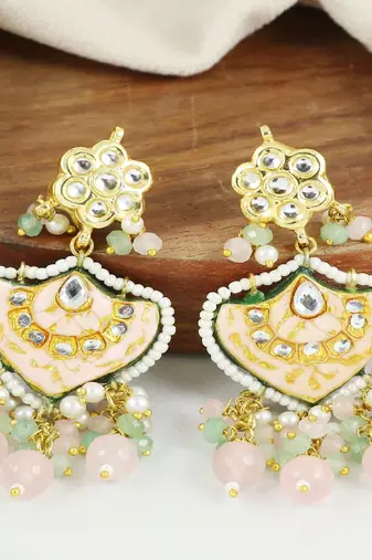 Polki rose-green quartz pearl earrings