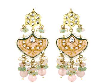 Polki rose-green quartz pearl earrings 3