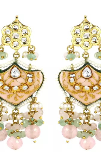 Polki rose-green quartz pearl earrings