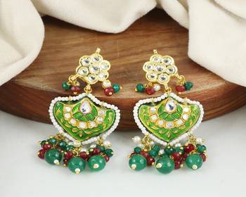 Polki ruby green onyx pearl earrings 1