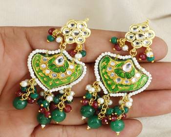 Polki ruby green onyx pearl earrings 2