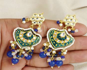Polki rose quartz blue sapphire earrings 1