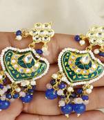 Polki rose quartz blue sapphire earrings