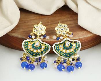 Polki rose quartz blue sapphire earrings 2
