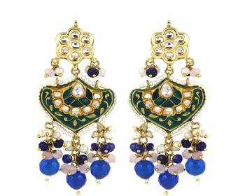 Polki rose quartz blue sapphire earrings 3