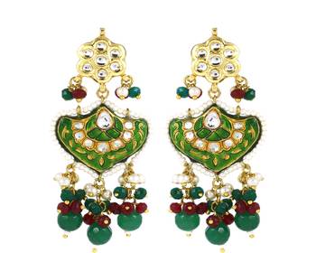 Polki ruby green onyx pearl earrings 3