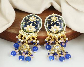 Polki rose quartz blue sapphire earrings 1