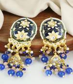 Polki rose quartz blue sapphire earrings