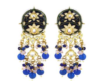 Polki rose quartz blue sapphire earrings 3