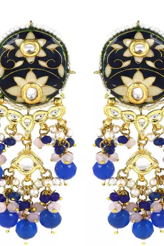 Polki rose quartz blue sapphire earrings