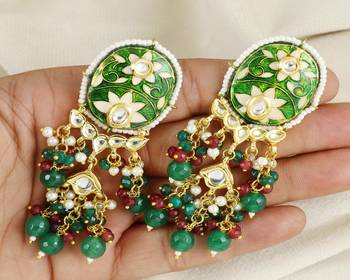 Polki ruby green onyx pearl earrings 1