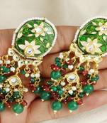 Polki ruby green onyx pearl earrings