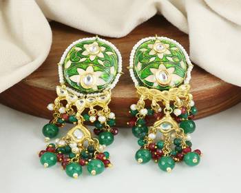 Polki ruby green onyx pearl earrings 2