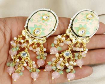 Polki pink-green quartz pearl earrings 1