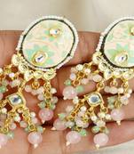 Polki pink-green quartz pearl earrings