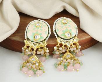 Polki pink-green quartz pearl earrings 2