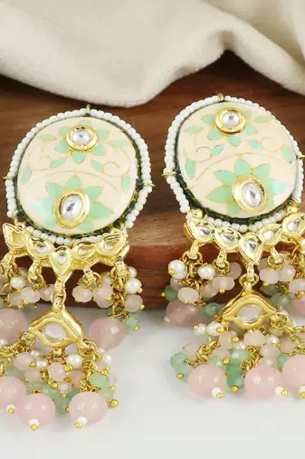 Polki pink-green quartz pearl earrings