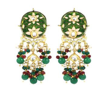 Polki ruby green onyx pearl earrings 3