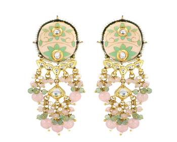 Polki pink-green quartz pearl earrings 3