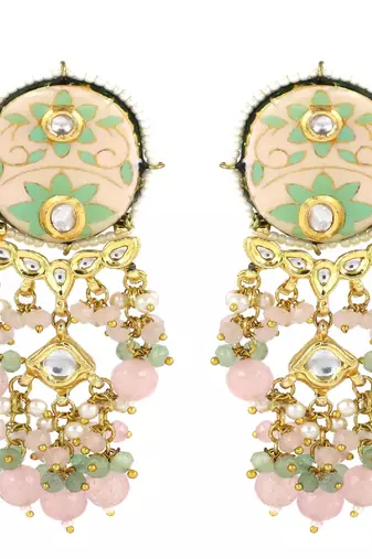 Polki pink-green quartz pearl earrings