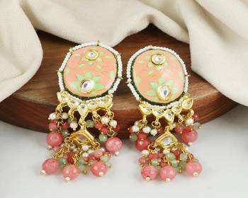 Polki rose-green quartz pearl earrings 2