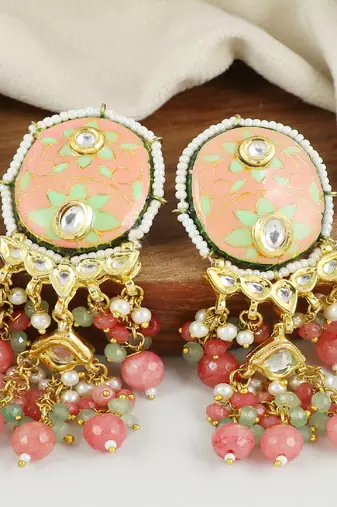 Polki rose-green quartz pearl earrings
