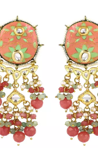Polki rose-green quartz pearl earrings
