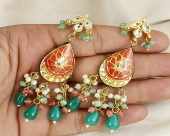 Polki pink quartz green onyx earrings 2
