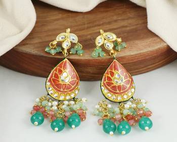 Polki pink quartz green onyx earrings 1