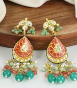 Polki pink quartz green onyx earrings