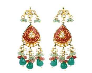 Polki pink quartz green onyx earrings 3