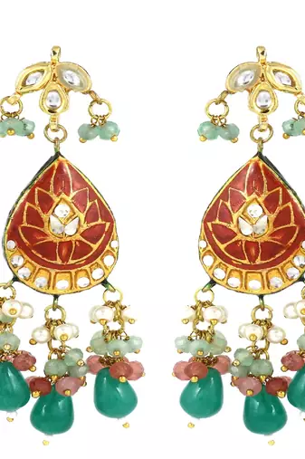 Polki pink quartz green onyx earrings
