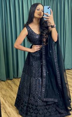 black coding and sequins embroidered net designer lehenga dress 3