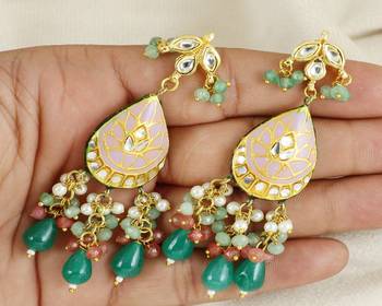 Polki pink quartz green onyx earrings 1