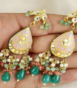Polki pink quartz green onyx earrings