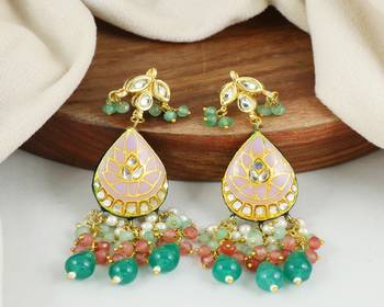 Polki pink quartz green onyx earrings 2