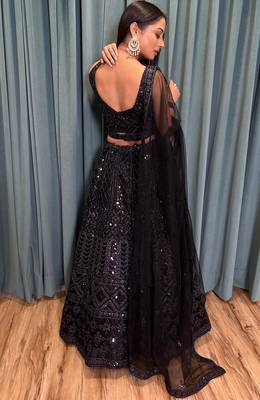 black coding and sequins embroidered net designer lehenga dress 4