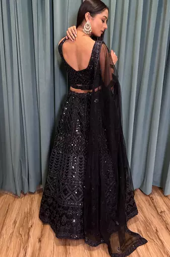 black coding and sequins embroidered net designer lehenga dress