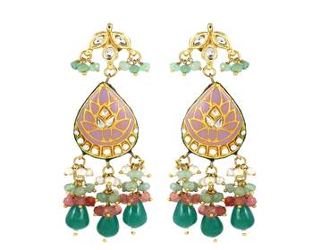 Polki pink quartz green onyx earrings 3