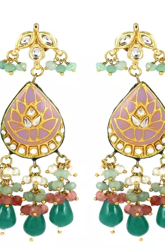 Polki pink quartz green onyx earrings