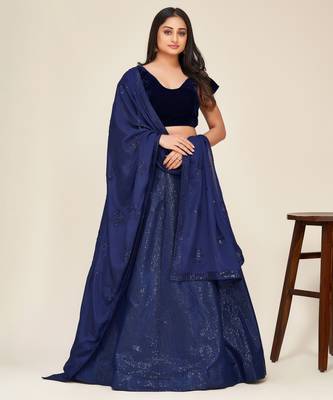 blue sequins embroidered two tone tapeta silk designer lehenga dress 1